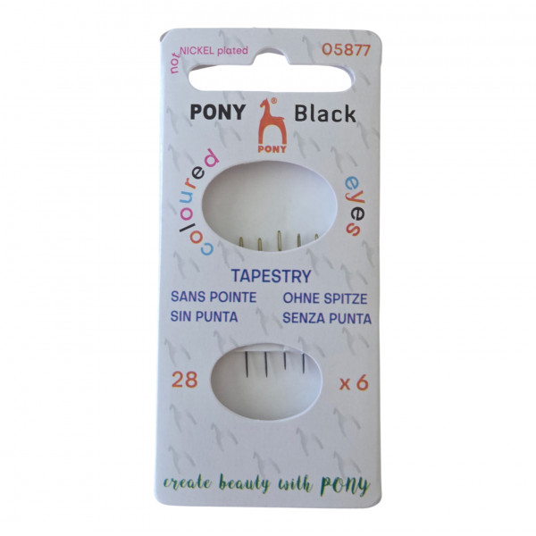 Pony Black Nickel-Free Tapestry Needles with Coloured Eyes Size 28 05877