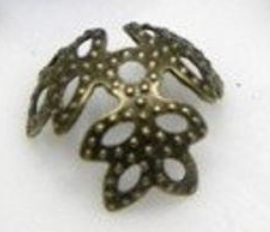 Leaf Flower Metal Bead Cap Bronze (10)