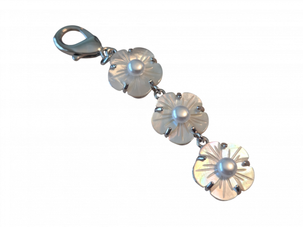 Little Stitches Mother of Pearl Fob - White Triple Blossom