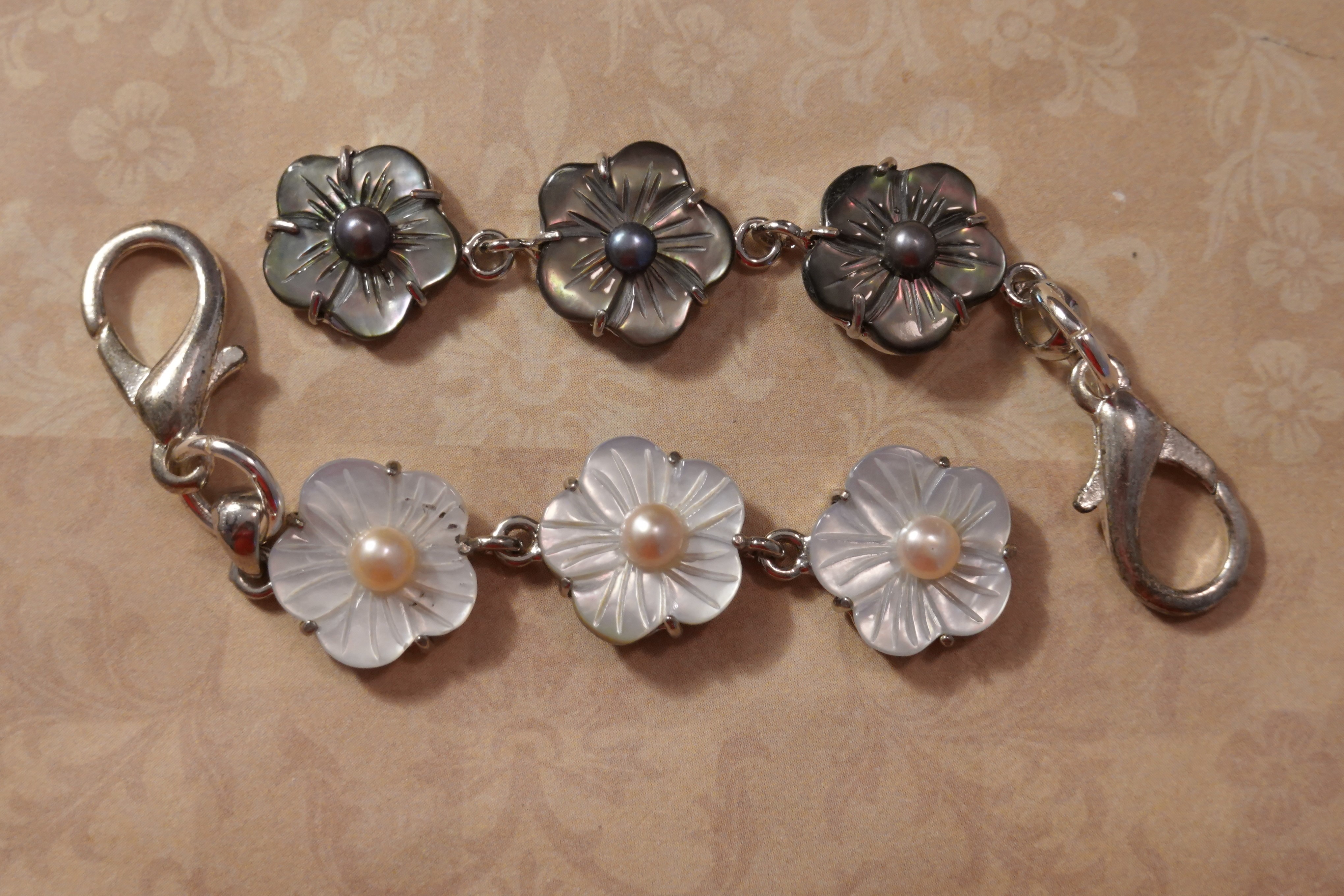 Mother Of Pearl Scissors Fob Floral Chain
