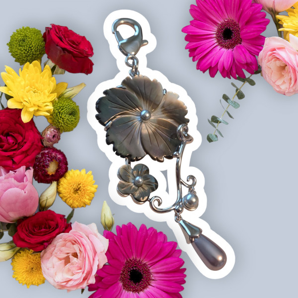 Little Stitches Mother of Pearl Fob - Gray Blossom Cascade