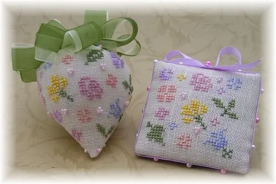 Mixed Floral Collection I - emery, biscornu, and scissor fob designs