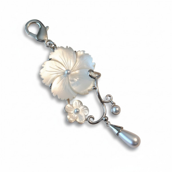 Little Stitches Mother of Pearl Fob - White Blossom Cascade