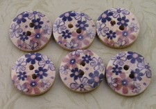 Floral Wood Buttons S301  3/4