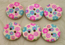 Floral Wood Buttons S303  3/4