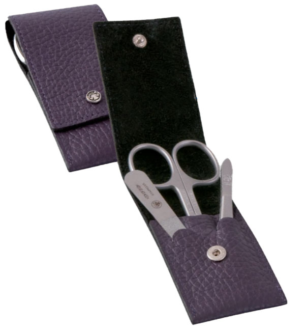 Dovo 1001126 3 Piece Stainless Steel Manicure Set Violet Cowhide Case