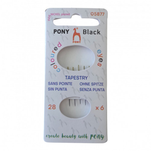 Pony Black Nickel-Free Tapestry Needles with Coloured Eyes Size 28 05877