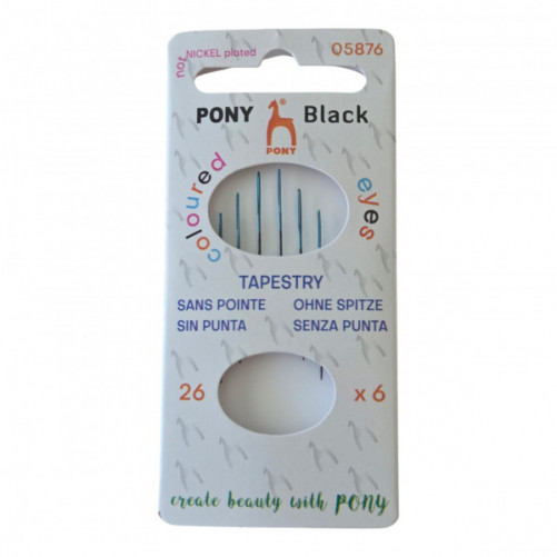 Pony Black Nickel-Free Tapestry Needles with Coloured Eyes Size 26 05876