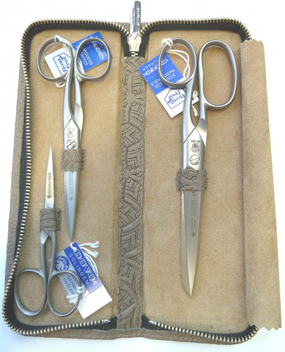  Dovo 450066 Scissor Set 3 pc. with Taupe Leather Case 4