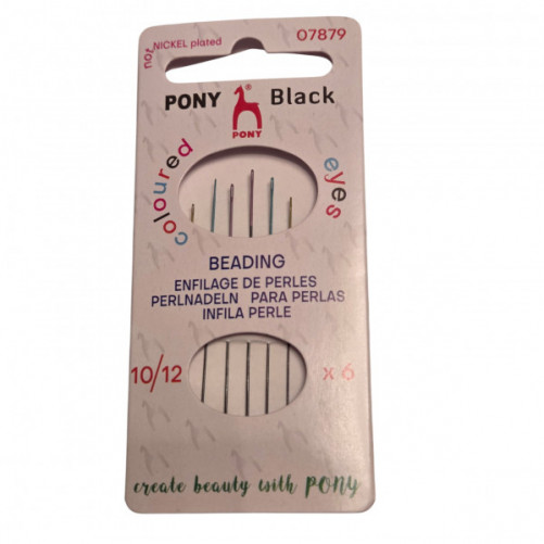 Pony Black Nickel-Free Beading Needles with Coloured Eyes Sizes 10-12 07879