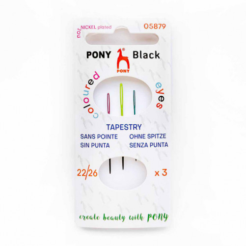 Pony Black Nickel-Free Tapestry Needles with Color Eyes Sizes 22/24/26 05879