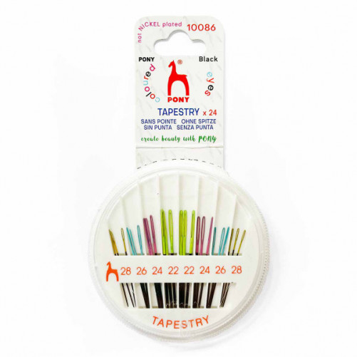 Pony Black Nickel-Free Tapestry Needles Color Eye Compact Sizes 22-28 10086